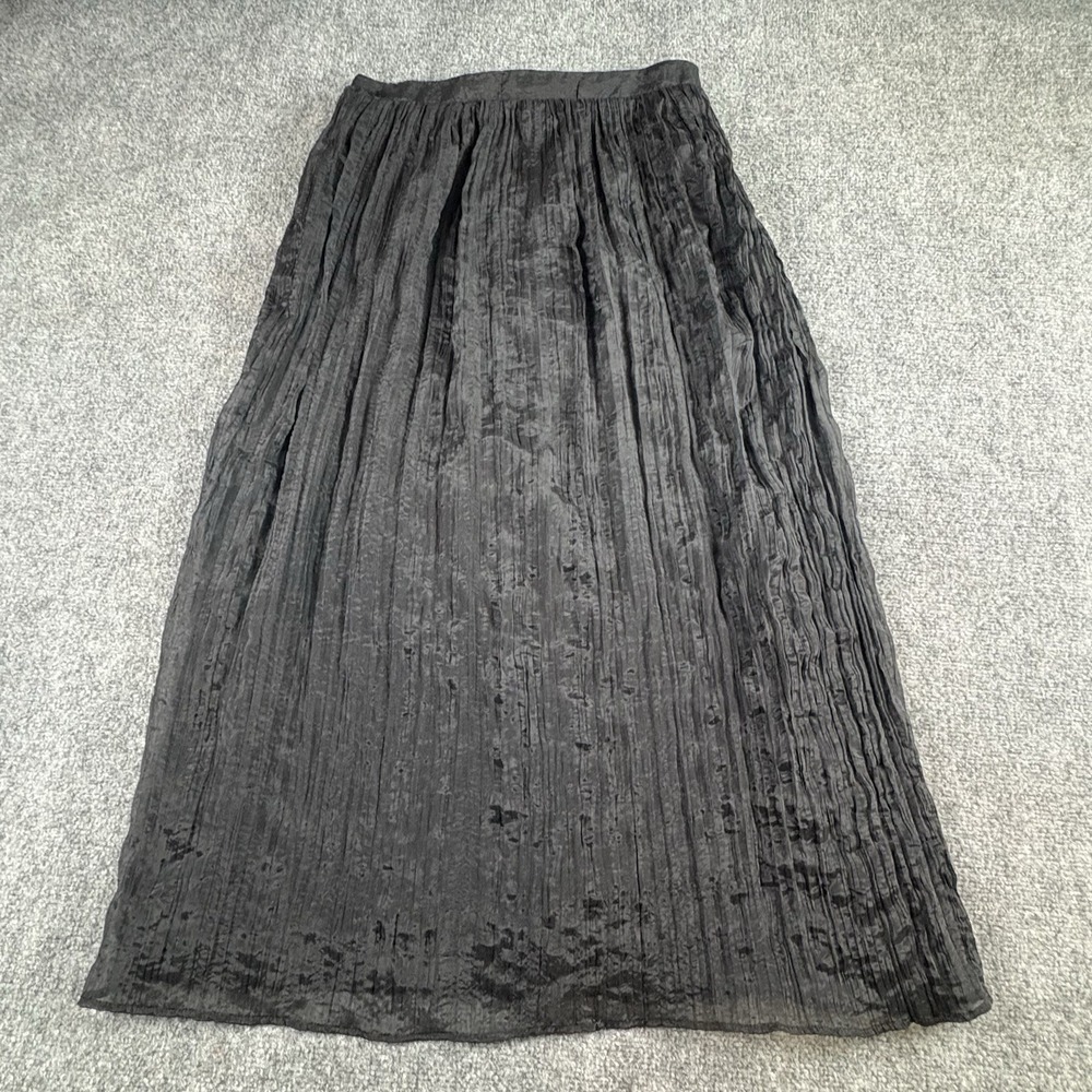 Zara Skirt Women M Black Midi Crinkle Dark Fairy Whimsigoth Boho Minimalist Work